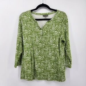 Style & Co. Green and White Floral Henley Blouse